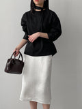 [Setup Available/Tie SET] Pin Round Loose Fit Blouse
