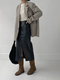 Leather Slit H-ine Long Skirt