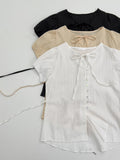 [Short sleeve ver.] Cheek strap long blouse