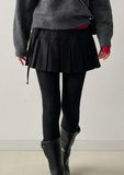 [Brushed Fabric] Noir Strap Pleated Mini Skirt