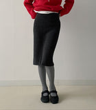 Wool Ribbed Knit Midi Skirt