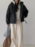 Shirring Hood Crop Padding Jumper