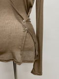 Ribbed wrap see-through layered t-shirt