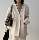 Shear Wool No-Collar Overfit Single Jacket