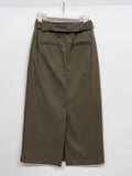 Belted H-Line Brushed Long Skirt