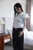 Line eyelet denim pants