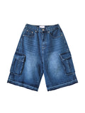 Cut Washed Cargo Bermuda Denim