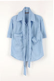 Shirring tie short sleeve shirt