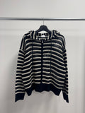 Punching Stripe Hooded Knit Zip-Up
