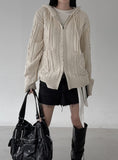 Cable Two-Way Knit Hooded Zip-Up