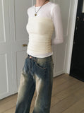 Wick Yellow Washing Slit Long Wide Denim Pants