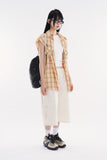 Rough crop sleeveless snap check shirt
