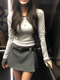 Oen Dot Slit Belt Mini Skirt
