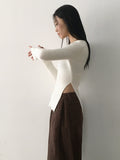 Lafen Angora Side Slit Damage Long Sleeve Knit