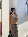 Latte Vintage Lace Strap Long Sleeve Cardigan
