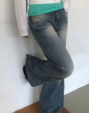 Shiroon Stud Cut Bootcut Washed Denim Pants