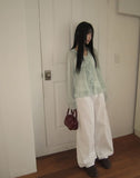 Mauve Frill See-through Blouse
