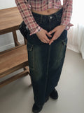 Toku Vintage Washing Cargo Denim Long Skirt
