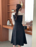 Ales color matching chiffon jacquard flared one piece