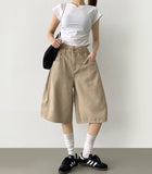 Folding Pin Tuck Back Pocket Bermuda Shorts Cotton Pants