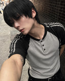 Color Matching Track Muscle Fit Henley Neck Short Sleeve Tee