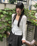 Giru Ribbon Lace Punching Long-Sleeve Cardigan