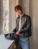 Bergon leather washed cut biker jacket