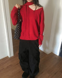 Culti V-Neck Off-Shoulder Muffler Knit Set