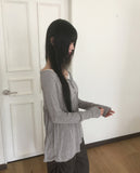 Hoshiv Button Shirring Layered Long Sleeve T-Shirt