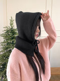 Tenu Two Button Hooded Knit Ribbon Strap Balaclava