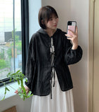 Pentle Summer Stripe See-through Hood Shirt