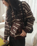 Salt Stripe Boxy Pocket Hooded Knit Cardigan