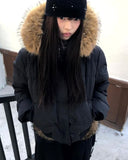 Rayoon fur hooded short zip-up padding