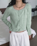 Ruwan Soft Angora Square Neck Knit Cardigan