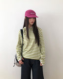Taen Diagonal Button Stripe Hooded T-Shirt