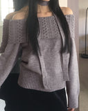 [Muffler set] Weck cable off-shoulder knit set
