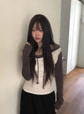 Enshu Brushed Color Matching Hood Off-Shoulder T-Shirt