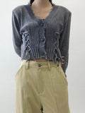 PIG EYELET DAMAGE CARDIGAN