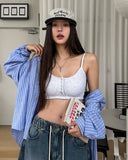 Nor Button Waffle Crop Top (+ With Cup)
