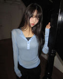 Pirun Tencel Layered Button Long Sleeve T-shirt