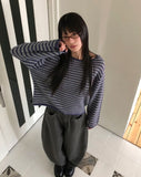 Zuri Stripe Pattern Round Neck Loose Fit Long Sleeve Knit