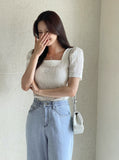 Brea Wrinkle Puff Square Short Sleeve Tee Blouse