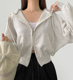 Two-Way Zipper Balloon Crop Hood Zip-Up