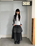 Handad Frill Check Banding Long Skirt