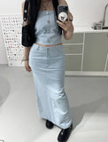 Denim slit long skirt