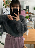 Locoi back ribbon mix color wool crop knit