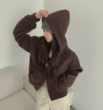 Two-Way Fleece High Neck Thick Hood Zip-Up