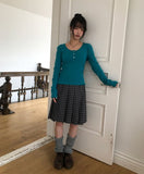 Lahae Pleated Check Midi Skirt