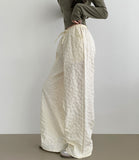 Fluffy Flower Embossed Banding Wide Pants