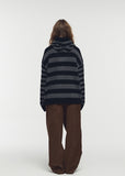 [2-WAY] Stripe Hood Knit Zip-up